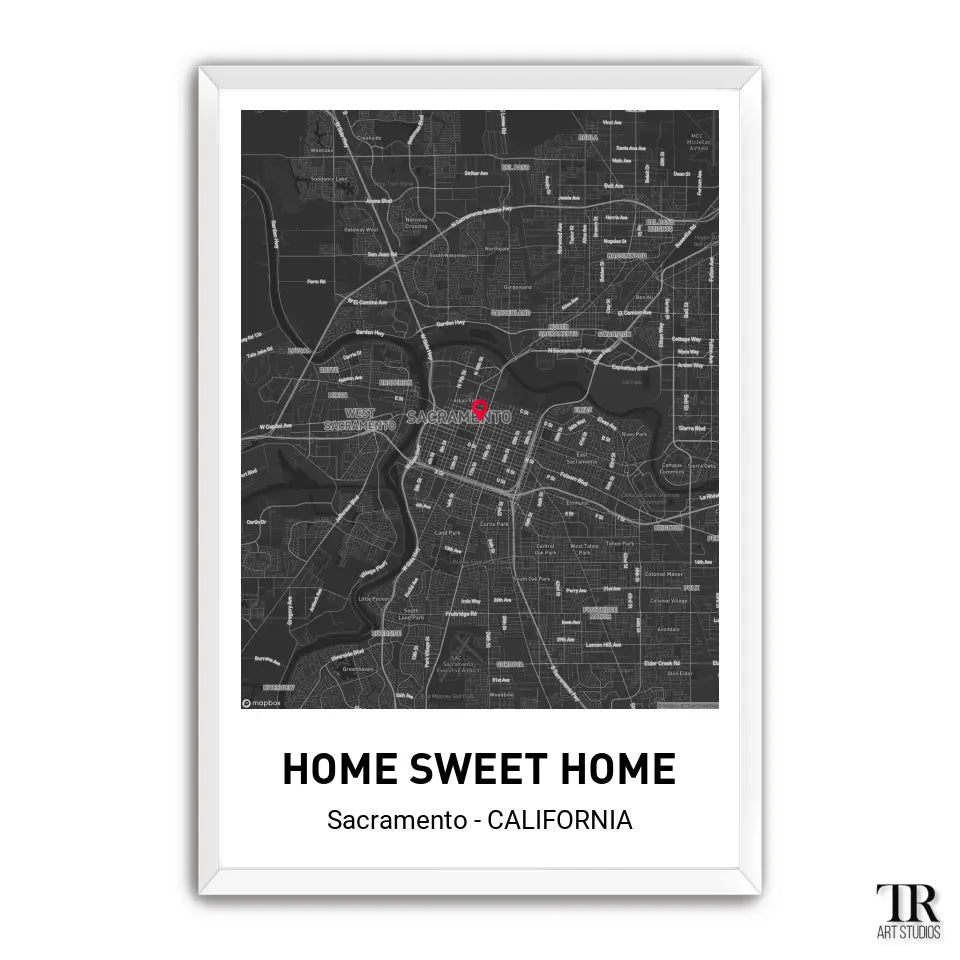 Personalized Map Art - Home Sweet Home - Matte Print available with Frame