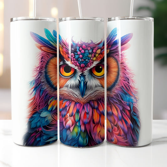 Wise Colorful Owl Skinny Tumbler with Straw, 20oz