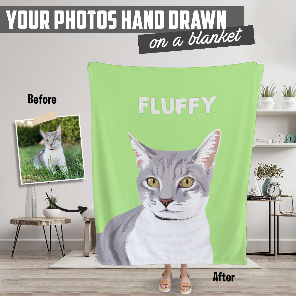 Custom Cat Portrait Blanket
